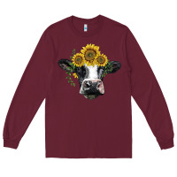 Burgundy holstein cow with sunflower Long Sleeve Tee - BarkalooDesign