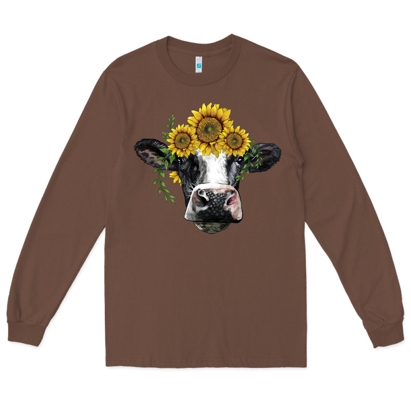 Holstein Cow With Sunflower Long Sleeve Tee by BarkalooDesign | Teevron