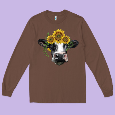 Holstein Cow With Sunflower Long Sleeve Tee Designed By Barkaloodesign