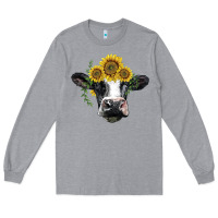 Heather Grey holstein cow with sunflower Long Sleeve Tee - BarkalooDesign