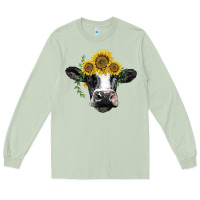 Matcha holstein cow with sunflower Long Sleeve Tee - BarkalooDesign