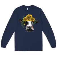 Navy holstein cow with sunflower Long Sleeve Tee - BarkalooDesign