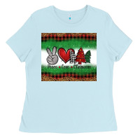 Baby Blue Peace Love Christmas Trees Ladies Tee - Jasminsmagicworld