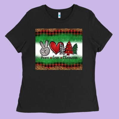 Peace Love Christmas Trees Ladies Tee Designed By Jasminsmagicworld