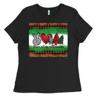 Black Peace Love Christmas Trees Ladies Tee - Jasminsmagicworld