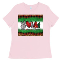 Bubblegum Pink Peace Love Christmas Trees Ladies Tee - Jasminsmagicworld