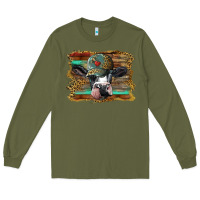 Army Green holstein cow with cap and leopard background Long Sleeve Tee - BarkalooDesign