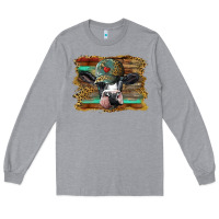 Heather Grey holstein cow with cap and leopard background Long Sleeve Tee - BarkalooDesign