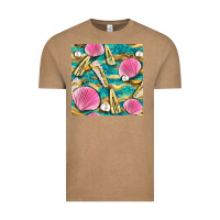 Vintage Coffee hair clasp and sea shells with leopard beach seamless pattern bbs Vintage Tee - BundleAndBundleShop