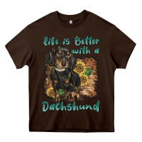 Chocolate Brown life is better with a dachshund Heavy Core Tee - BarkalooDesign
