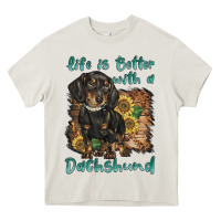 Cream life is better with a dachshund Heavy Core Tee - BarkalooDesign