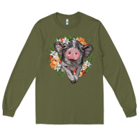 Army Green baby pig floral wreath Long Sleeve Tee - BarkalooDesign