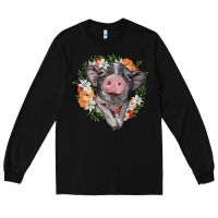 Black baby pig floral wreath Long Sleeve Tee - BarkalooDesign