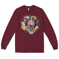 Burgundy baby pig floral wreath Long Sleeve Tee - BarkalooDesign