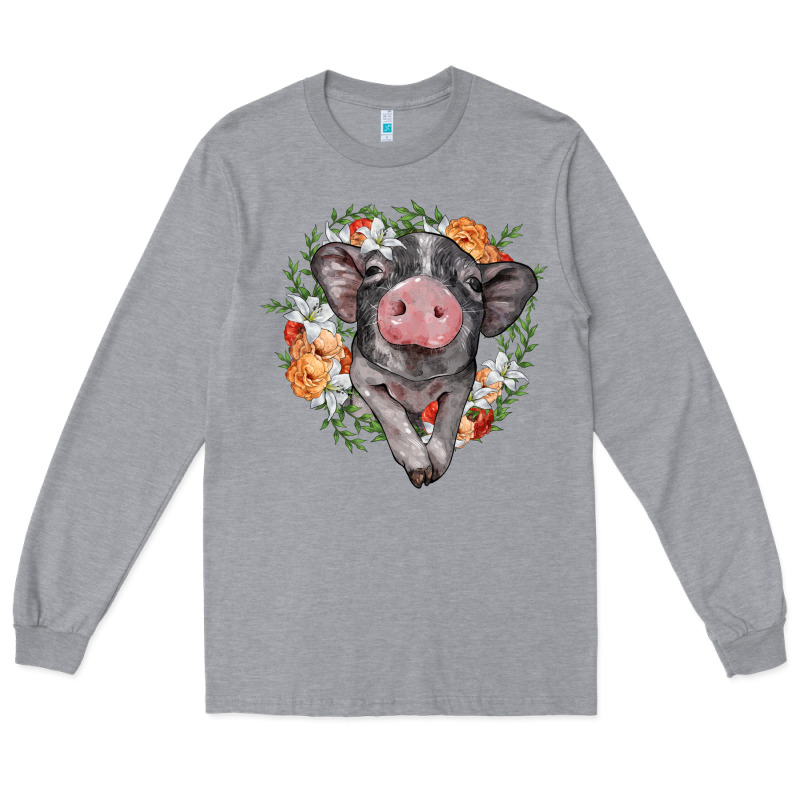Baby Pig Floral Wreath Long Sleeve Tee by BarkalooDesign | Teevron