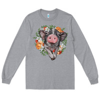 Heather Grey baby pig floral wreath Long Sleeve Tee - BarkalooDesign