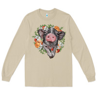 Mushroom baby pig floral wreath Long Sleeve Tee - BarkalooDesign
