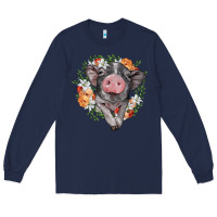 Navy baby pig floral wreath Long Sleeve Tee - BarkalooDesign