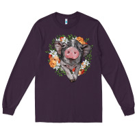 Plum baby pig floral wreath Long Sleeve Tee - BarkalooDesign