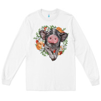 White baby pig floral wreath Long Sleeve Tee - BarkalooDesign