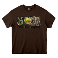 Chocolate Brown Peace Love Elephant Heavy Core Tee - LillyAllenDesigns