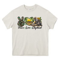 Cream Peace Love Elephant Heavy Core Tee - LillyAllenDesigns