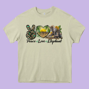 Peace Love Elephant Heavy Core Tee Designed By Lillyallendesigns