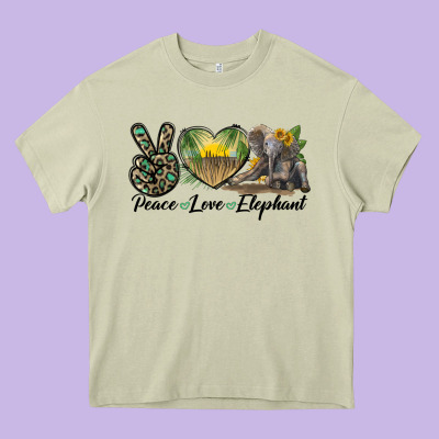 Peace Love Elephant Heavy Core Tee Designed By Lillyallendesigns