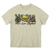Mossy Peace Love Elephant Heavy Core Tee - LillyAllenDesigns