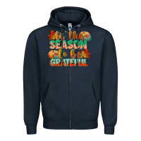 Navy tis the season to be grateful Zipper Hoodie - CowGirlArtShop