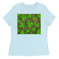 Baby Blue Saint Patricks Day Shamrock And Leopard Ladies Tee - RanaPortraitStore