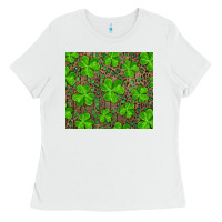 White Saint Patricks Day Shamrock And Leopard Ladies Tee - RanaPortraitStore