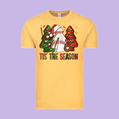 Tis' The Season Baseball Christmas Cakes Bbs Vintage Tee Designed By Bundleandbundleshop