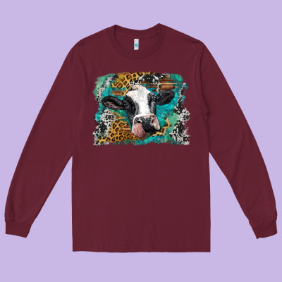 Holstein Cow Leopard And Western Background Long Sleeve Tee Designed By Barkaloodesign