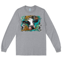 Heather Grey holstein cow leopard and western background Long Sleeve Tee - BarkalooDesign