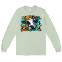 Matcha holstein cow leopard and western background Long Sleeve Tee - BarkalooDesign
