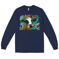 Navy holstein cow leopard and western background Long Sleeve Tee - BarkalooDesign