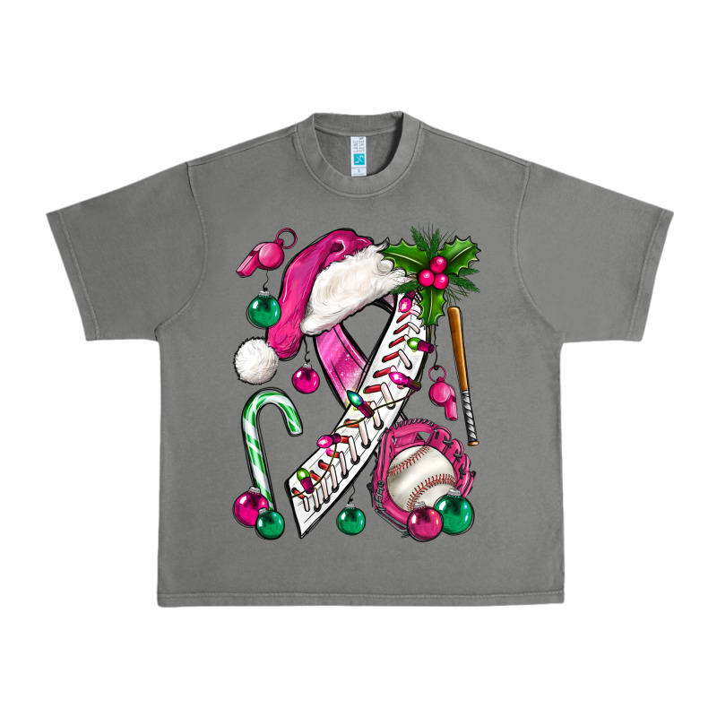 Pink Christmas Breast Cancer Ribbon Baseball Urban Heavy Tee by BundleAndBundleShop | Teevron