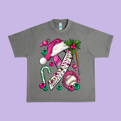 Pink Christmas Breast Cancer Ribbon Baseball Urban Heavy Tee Designed By Bundleandbundleshop