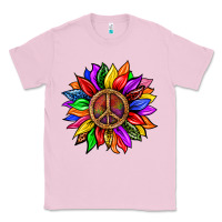 Bubblegum Pink Pride LGBTQ+ Sunflower With Peace Classic Tee - BundleAndBundleShop