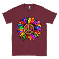 Burgundy Pride LGBTQ+ Sunflower With Peace Classic Tee - BundleAndBundleShop