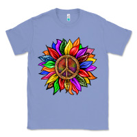 Colony Blue Pride LGBTQ+ Sunflower With Peace Classic Tee - BundleAndBundleShop