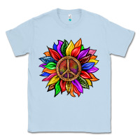 Dusty Blue Pride LGBTQ+ Sunflower With Peace Classic Tee - BundleAndBundleShop