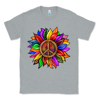 Heather Grey Pride LGBTQ+ Sunflower With Peace Classic Tee - BundleAndBundleShop