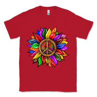 Red Pride LGBTQ+ Sunflower With Peace Classic Tee - BundleAndBundleShop