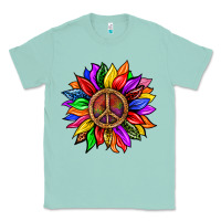 Seafoam Pride LGBTQ+ Sunflower With Peace Classic Tee - BundleAndBundleShop
