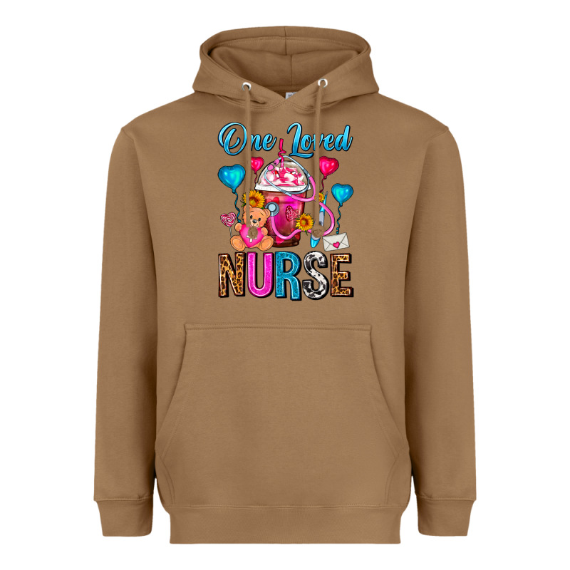 One Loved Nurse Valentines Day Frappe Coffee Heavyweight Hoodie by FaDigitalArtStudio | Teevron