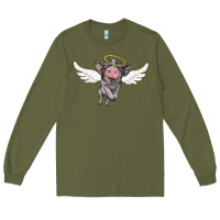 Army Green angel baby pig Long Sleeve Tee - BarkalooDesign