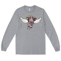 Heather Grey angel baby pig Long Sleeve Tee - BarkalooDesign