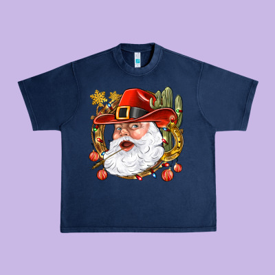 Cowboy Santa Urban Heavy Tee Designed By Bundleandbundleshop